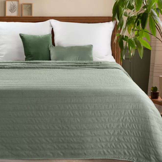 Narzuta imitująca len miętowa pikowana metodą hot press 220x240 cm SELEN Eurofirany