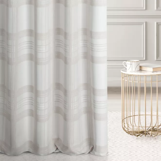 Zasłona szyta na taśmie fala kremowo beżowa dwustronna, z wzorem w kratę