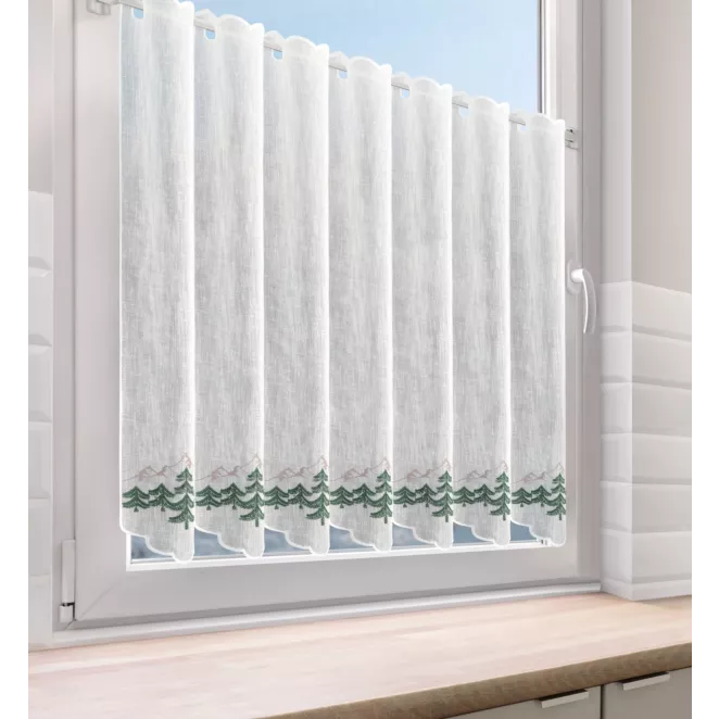 Tkanina firanowa zazdrostka z haftem świątecznym z motywem choinek Eurofirany