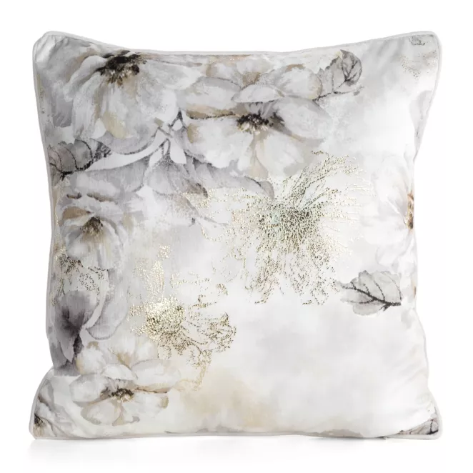Poszewka na poduszkę 45x45 cm welwetowa z błyszczącymi akcentami jasnoszaro, beżowa LUIZA Eurofirany