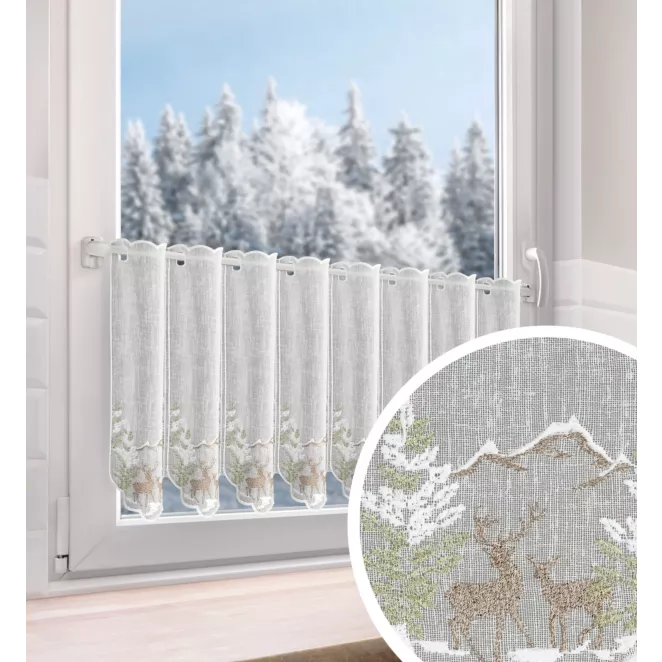 Tkanina firanowa zazdrostka zdobiona świątecznym zimowym haftem Eurofirany