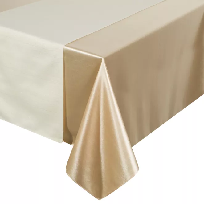 Komplet obrus + bieżnik beżowo, kremowy 140x220 cm o satynowym połysku - GLAMO Eurofirany