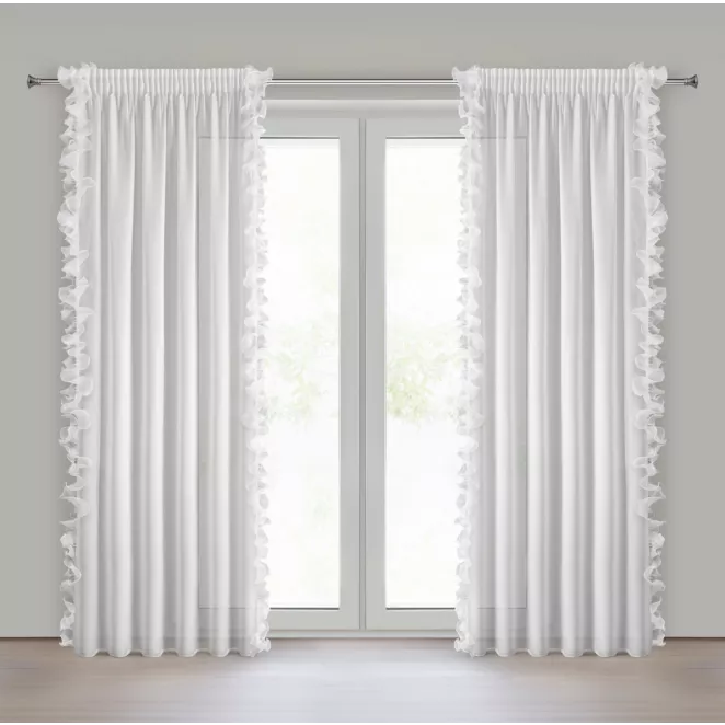 Firana biała z szyfonu zdobiona falbaną na brzegach 140x270 cm taśma - GABRIELA Eurofirany
