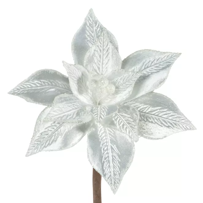 Srebrny kwiat dekoracyjny na choinkę z wytłaczanego welwetu 25 cm Eurofirany