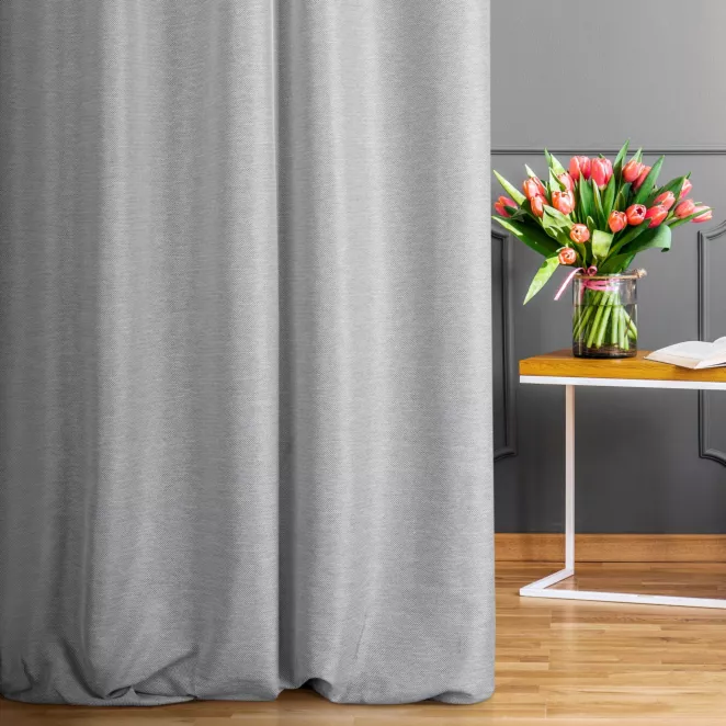 Zasłona szyta na taśmie fala PUERTA popielata z tkaniny o pięknym naturalnym dwukolorowym splocie