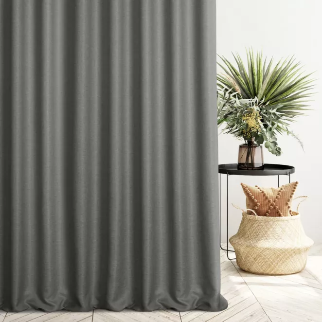 Zasłona szyta na taśmie fala popielata z tkaniny typu dimout o średnim stopniu zaciemnienia