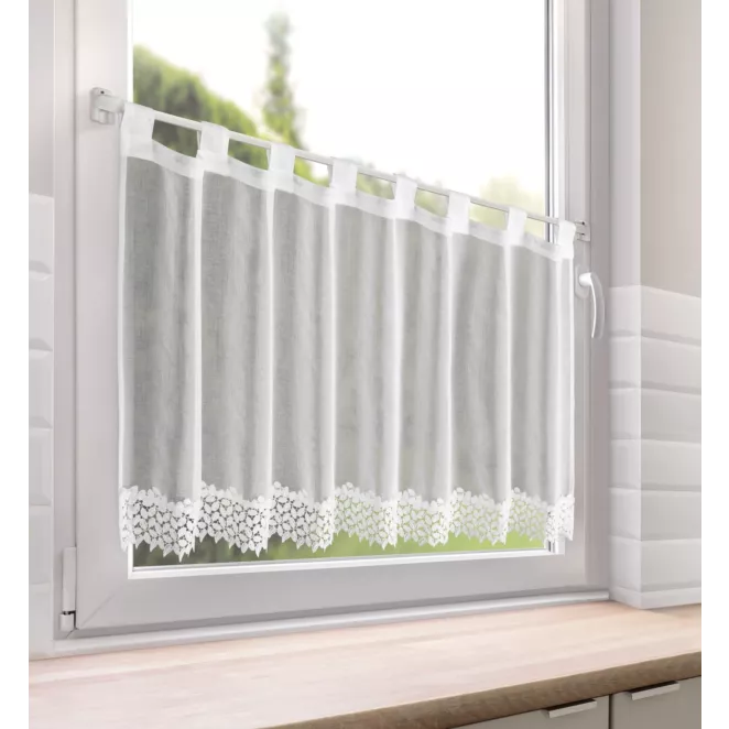 Zazdrostka biała z etaminy zdobiona koronką 70x150 cm - HESTIA Eurofirany