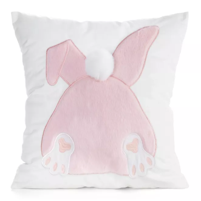 Wielkanocna poszewka na poduszkę 45x45 cm welwetowa z uroczym zajączkiem biała, jasnoróżowa WIOSNA 129 Eurofirany