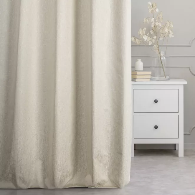 Zasłona szyta na taśmie fala WELDON beżowo srebrna z tkaniny o pięknym naturalnym splocie z lekkim połyskiem