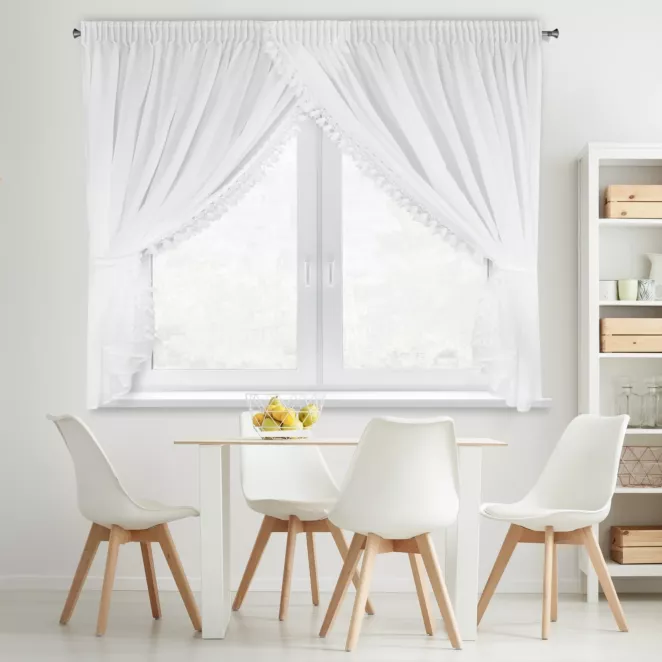 Firana biała z szyfonu zdobiona aplikacją w zestawie troczki 400x160 cm taśma  - LORETA Eurofirany
