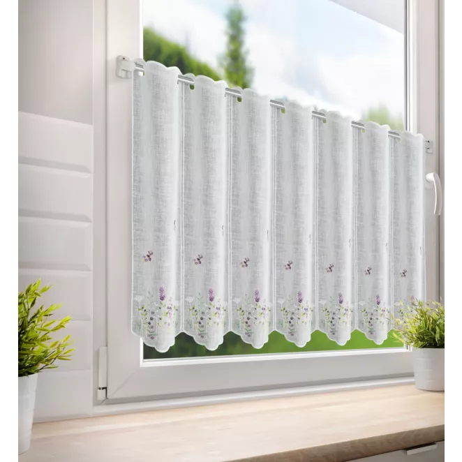 Tkanina firanowa zazdrostka zdobiona haftem polnych kwiatów Eurofirany