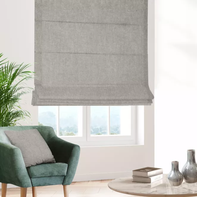 Roleta rzymska popielata z miękkiej w dotyku tkaniny szenilowej