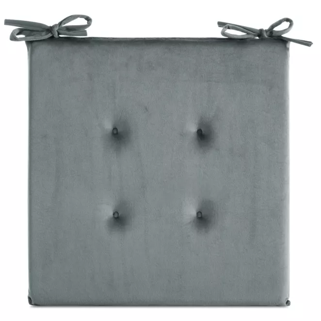 Poduszka na krzesło 40 x 40 x 3 cm welwetowa srebrna z ozdobnym pikowaniem i praktycznymi troczkami GAJA Eurofirany