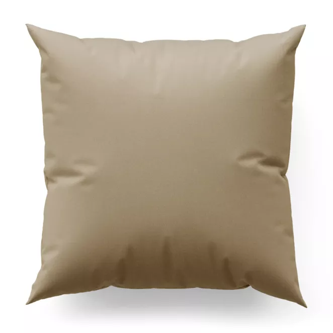 Poszewka szyta ciemnobeżowa z gładkiej tkaniny zaciemniającej typu dimout wykończona obciążnikiem