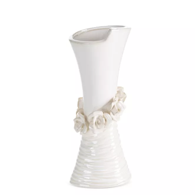 Wazon dekoracyjny kremowy zdobiony kwiatami 3D 12x10x30 cm ELIANA Eurofirany