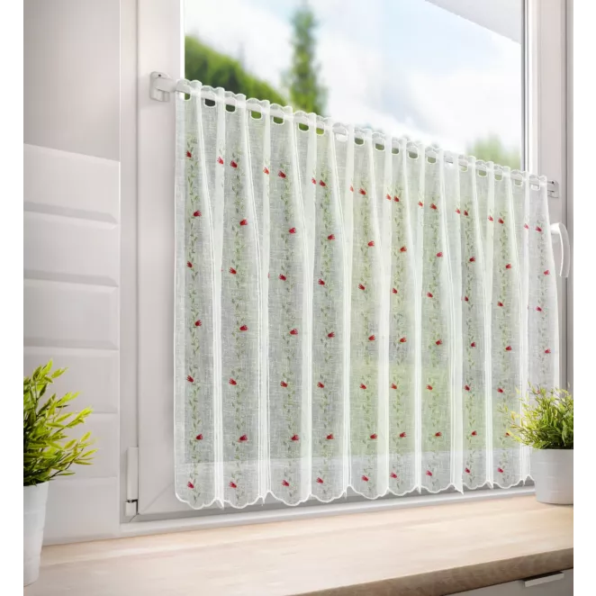 Tkanina firanowa zazdrostka zdobiona haftem drobnych kwiatuszków Eurofirany