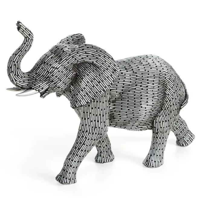 Figurka srebrna w kształcie słonia z metaliczną geometryczną strukturą 27x10x21 cm ZURI Eurofirany