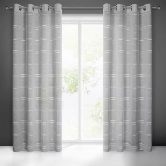 Firana srebrna z szenilowymi paseczkami 140x250 cm przelotka - ARCADIA Eurofirany