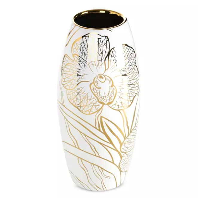 Wazon dekoracyjny biało, złoty zdobiony motywem roślinnym 14x30 cm GLEN Eurofirany