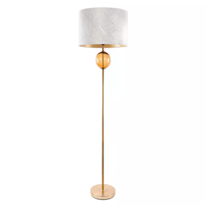Lampa stojąca biało-złota LUNA 2 z welwetowym abażurem i szklaną podstawą Limited Collection Eurofirany