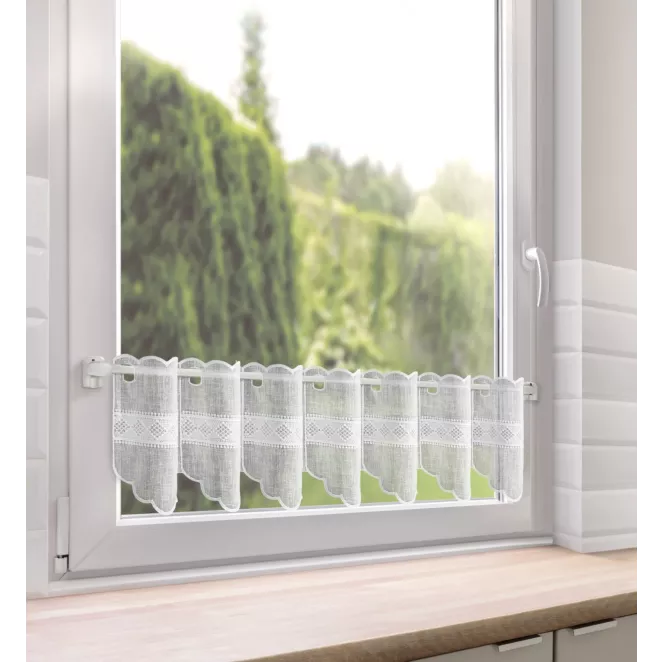 Tkanina firanowa zazdrostka zdobiona haftem geometrycznym Eurofirany