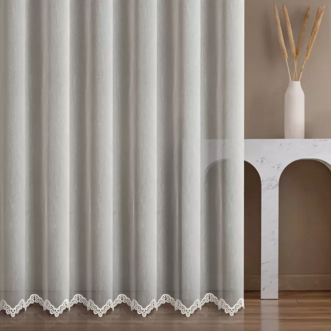 Firana szyta na taśmie fala naturalna z matowej tkaniny tkaniny typu ADEN z ozdobną aplikacją