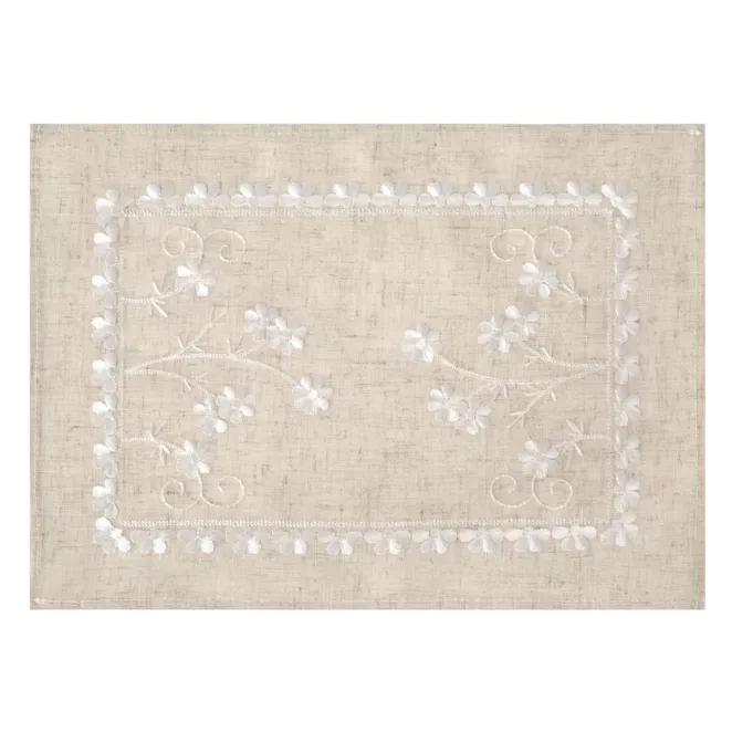 Komplet 4 szt serwetek na stół beżowych 30x40 cm ADELINE z dodatkiem lnu zdobiony haftem Eurofirany