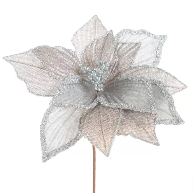 Kwiat świąteczny z siateczki z akcentami srebra Eurofirany