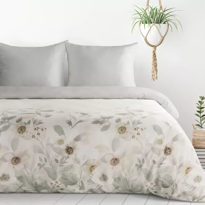 Pościel 140x200 cm komplet 2 częściowy  kolor biało, srebrny z motywem subtelnych kwiatów ELIA Design 91 Eurofirany