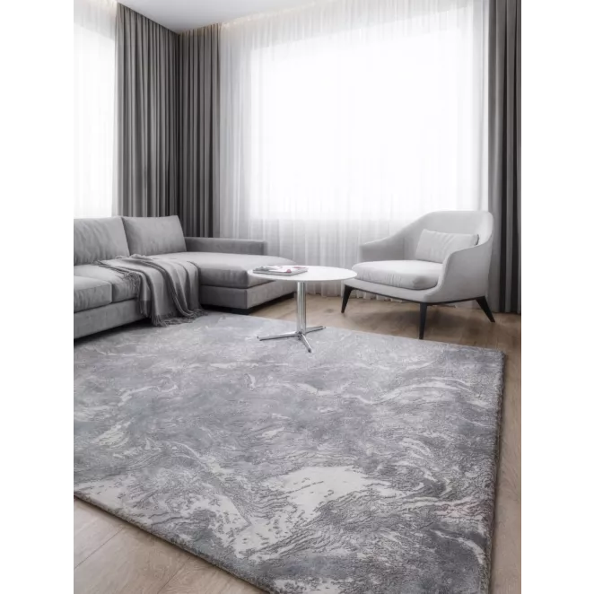 Dywan 60x100 cm stalowo, biały o eleganckiej żyłkowej strukturze inspirowany naturalnym kamieniem SALENA 9 Eurofirany