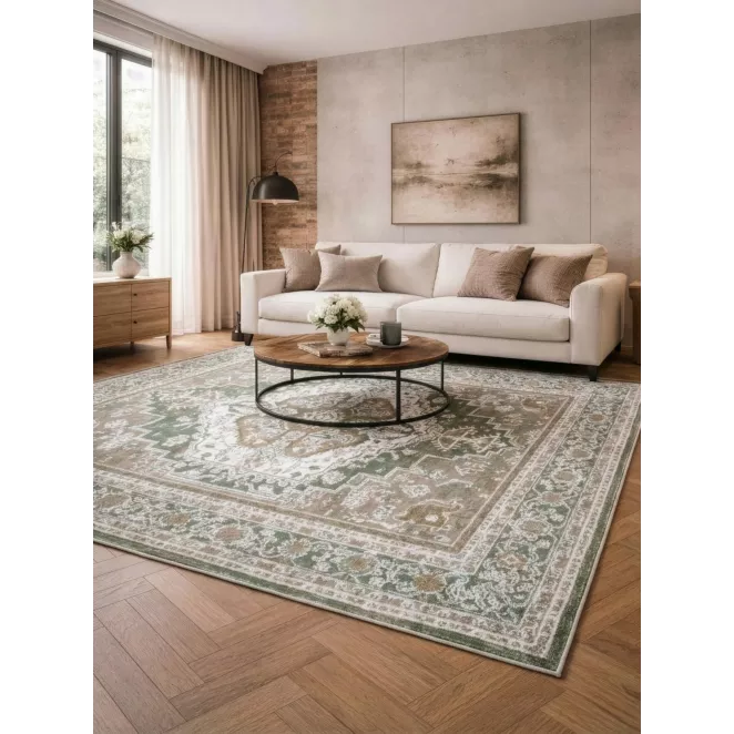 Dywan 60x100 cm oliwkowo, beżowy z ornamentowym wzorem - ELORA 4 Eurofirany