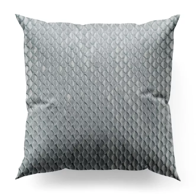 Poszewka szyta JEROME błękitno srebrna z tkaniny o symetrycznym wzorze 3D i lekkim połyskiem