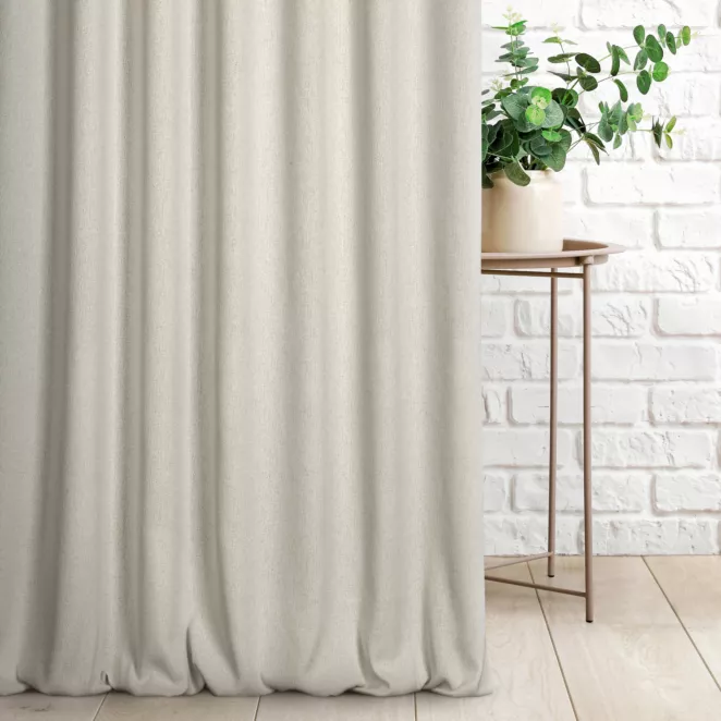 Zasłona szyta na taśmie fala kremowa z tkaniny o grubym splocie i efektem melanżu