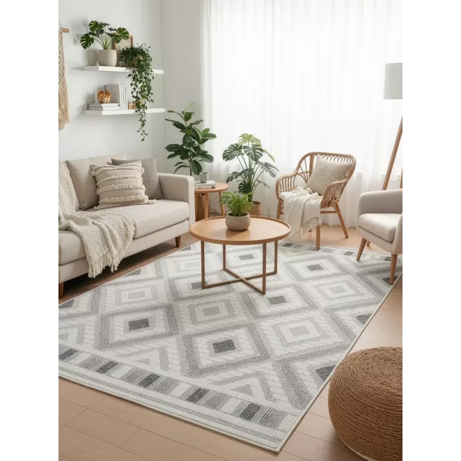 Dywan 50x80 cm beżowy zdobiony przestrzennym wzorem  geometrycznym DIDAR3  Eurofirany