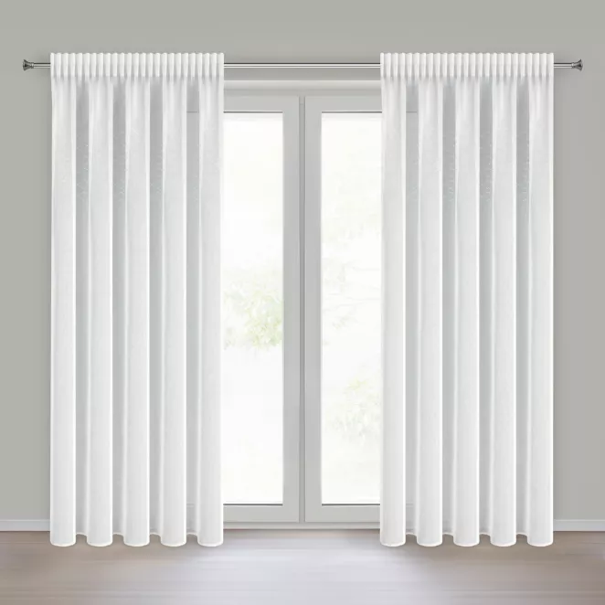 Firana biała z delikatnej etaminy zdobiona błyszczącym pasem kryształków 140x270 cm taśma KLOE Eurofirany