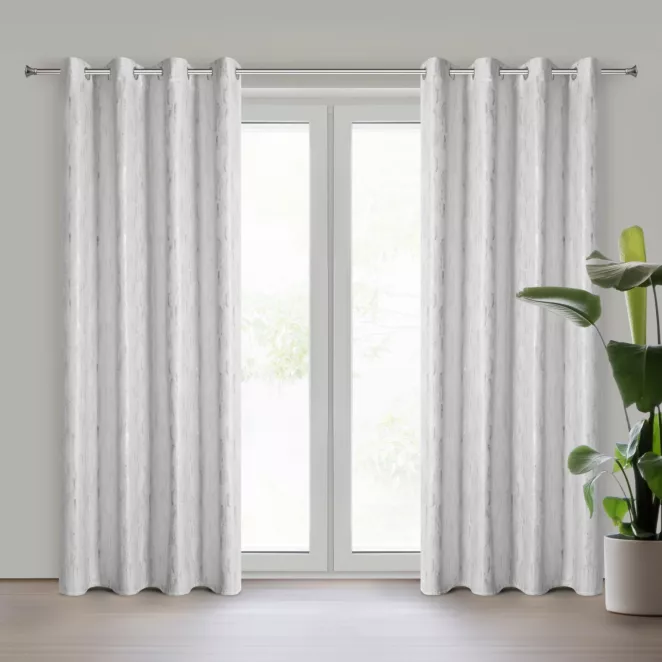 Zasłona biało, srebrna z aksamitnego welwetu zdobiona przecieranym nadrukiem 140x250 cm przelotka - ARNITA Eurofirany