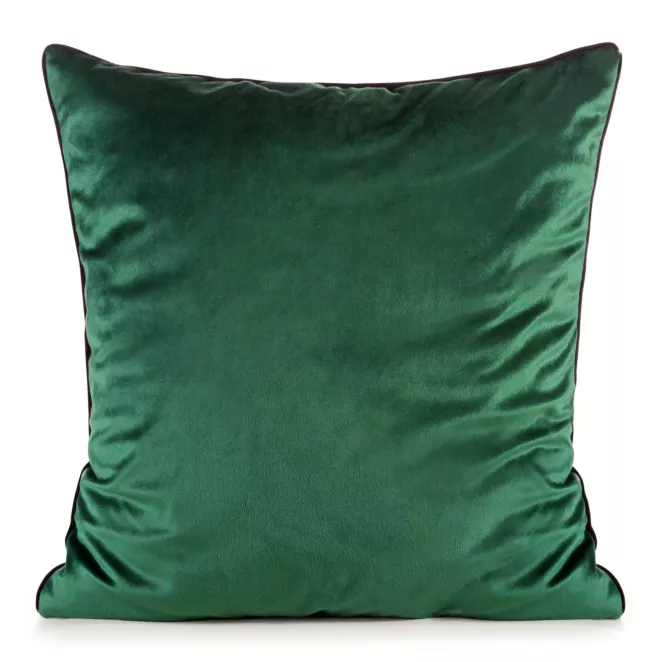 Poszewka na poduszkę 60x60 cm welwetowa o delikatnym połysku z ozdobną lamówką ciemnozielona GAJA 2 Eurofirany