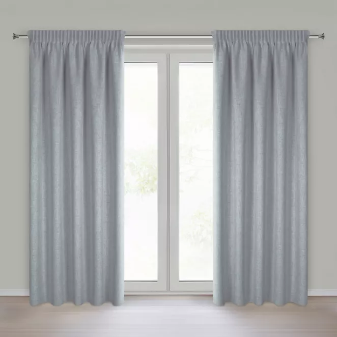Zasłona ciemnoniebieska o naturalnym splocie z efektem melanżu 140x270 cm taśma - JULA2 Eurofirany