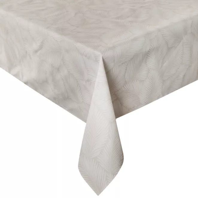 Obrus beżowo, biały 140x220 cm wodoodporny GARDEN na taras oraz balkon z motywem palmowych liści