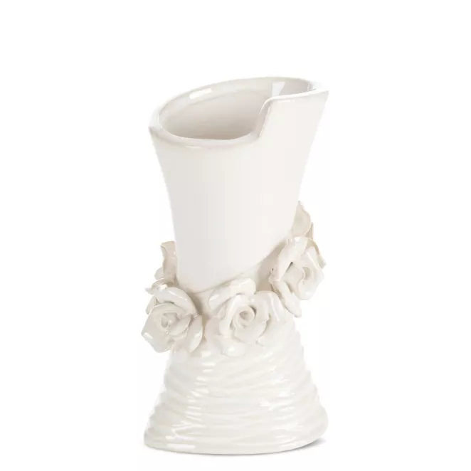Wazon dekoracyjny kremowy zdobiony kwiatami 3D 10x8x19 cm ELIANA Eurofirany