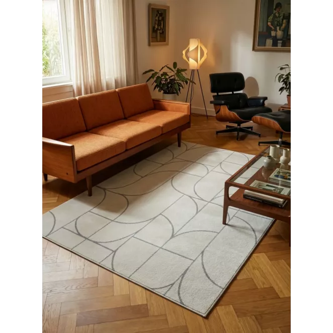 Dywan 60x100 cm kremowo. stalowy z geometrycznym wzorem INFINITY 1 Eurofirany