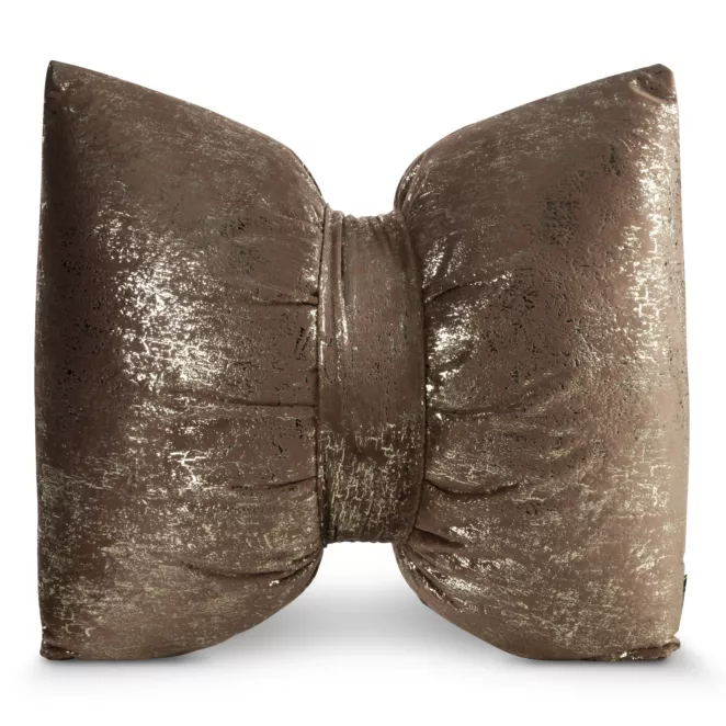 Poduszka 45x55 cm welwetowa kolor brązowy w kształcie kokardy z przecieranym lśniącym nadrukiem KODARDA 1 Eurofirany