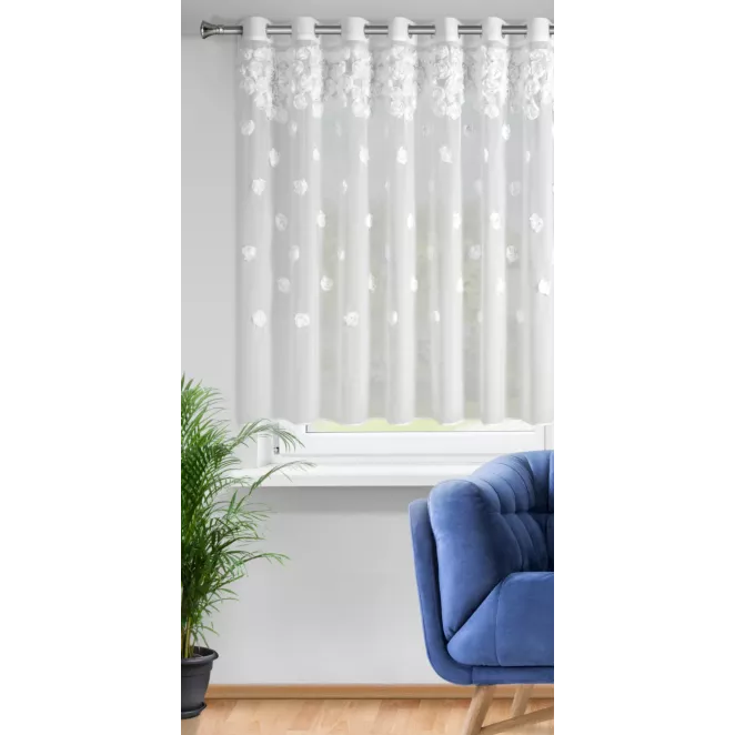 Firana biała z szyfonu zdobiona różami 3D 350x160 cm przelotka - DIANA Eurofirany