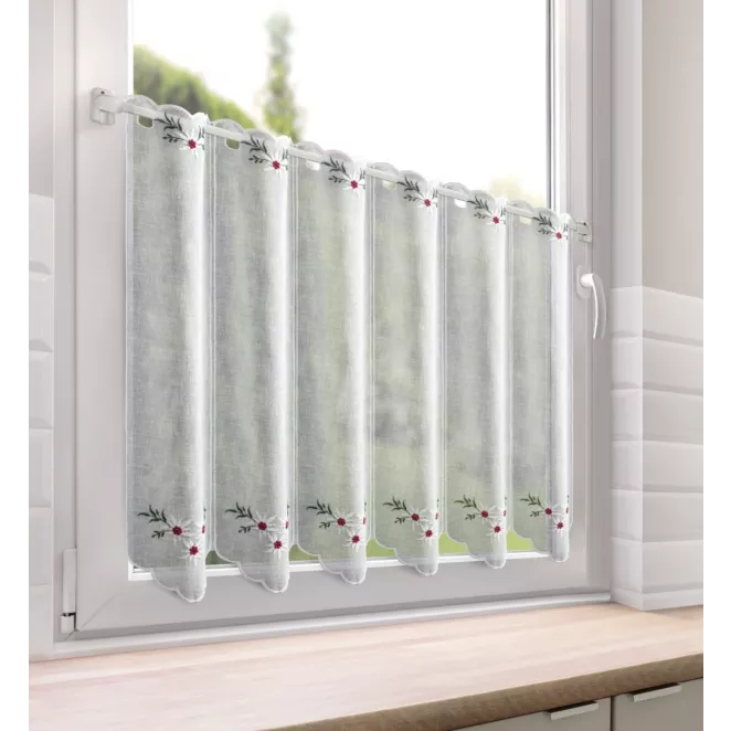 Tkanina firanowa zazdrostka zdobiona haftem drobnych kwiatów Eurofirany