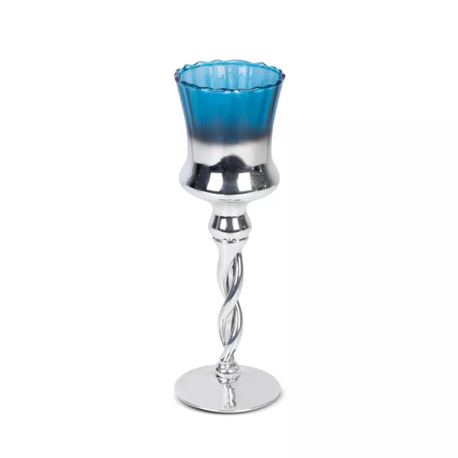 CLARE 2 granatowy świecznik w kształcie kielicha ze szkła artystycznego z efektem ombre 10x30 cm Eurofirany