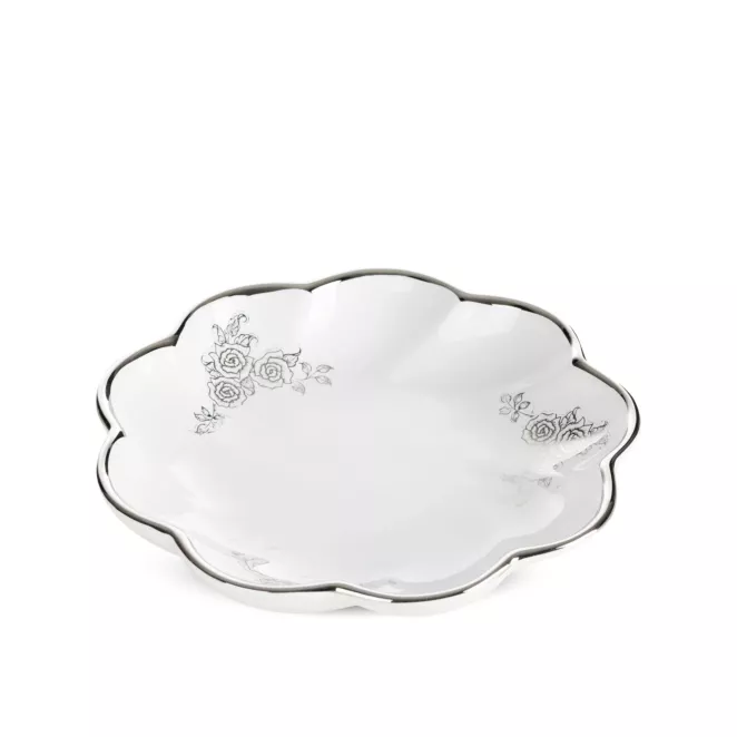 Patera dekoracyjna biało, srebrna  o falowanej formie 20x4 cm ELSA Eurofirany