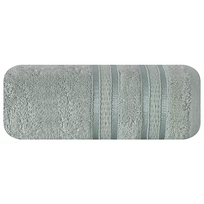 Ręcznik kąpielowy 50x90 cm bambusowy kolor srebrny zdobiony bordiurą w pasy 500 g/m2 MILA Eurofirany