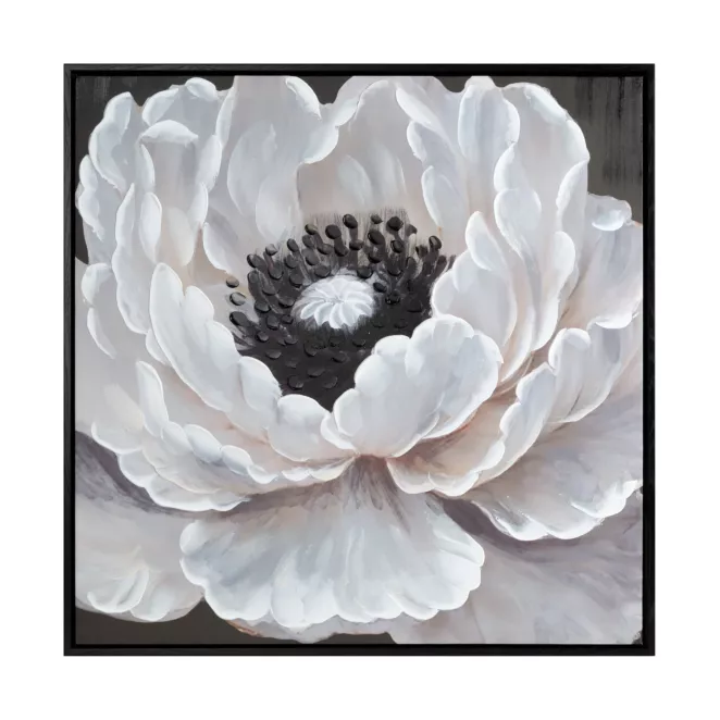 Obraz kremowo, czarny ręcznie malowany na płótnie kwiat 60x60 cm Eurofirany