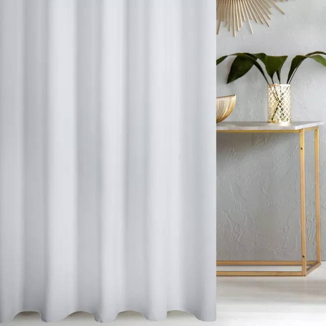 Firana szyta na taśmie fala biała z delikatnej tkaniny z bambusową nicią, antybakteryjna i ekologiczna.