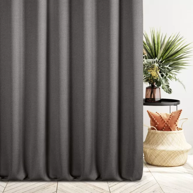 Zasłona szyta na taśmie fala ciemnoszara z tkaniny o naturalnym splocie z efektem melanżu